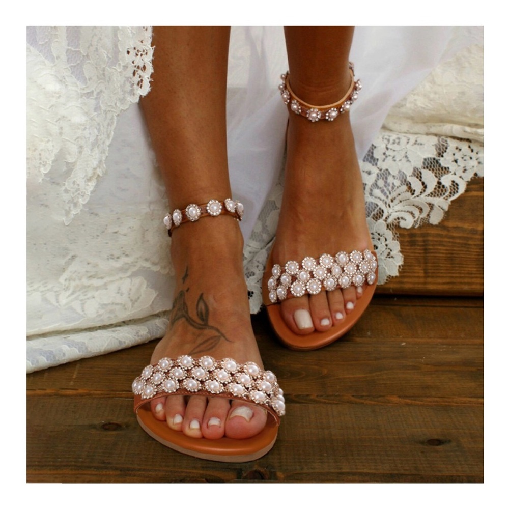 Pearl Rhinestone Boho Sandals